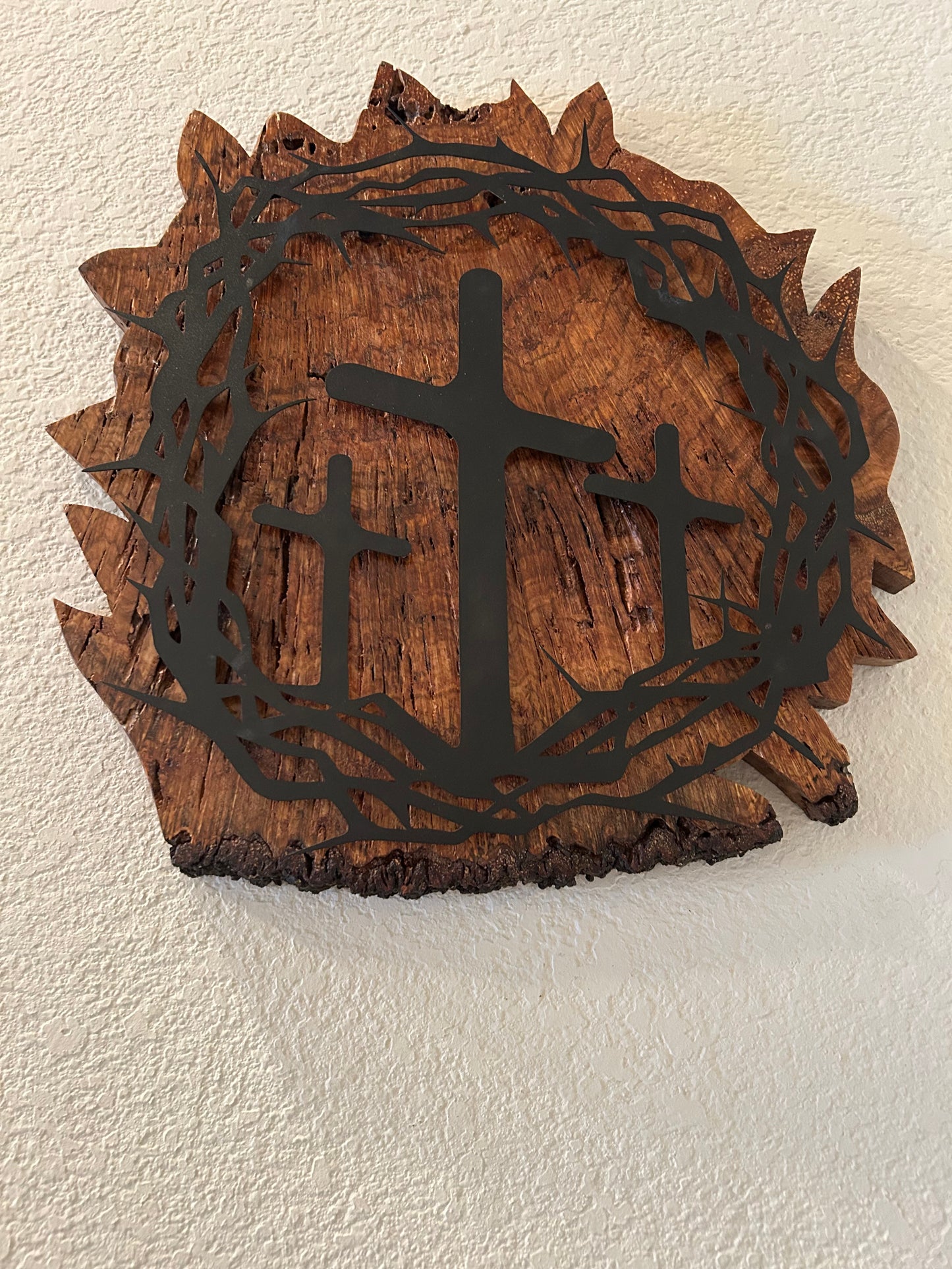 Three Crosses and Crown of Thorns on Spalted Maple