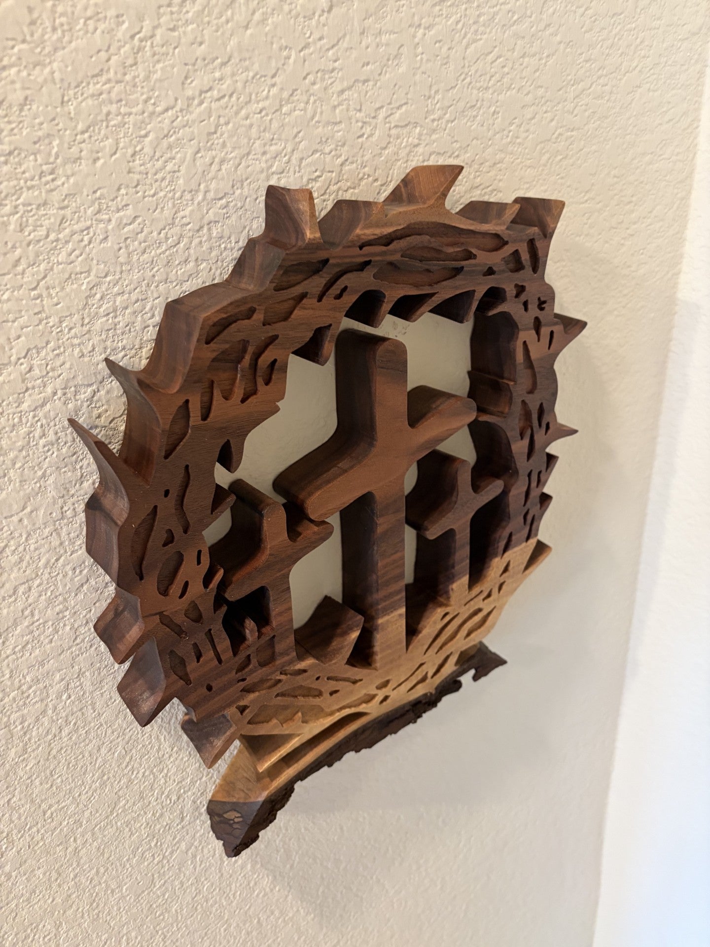 Walnut Three Crosses in Thorn Crown