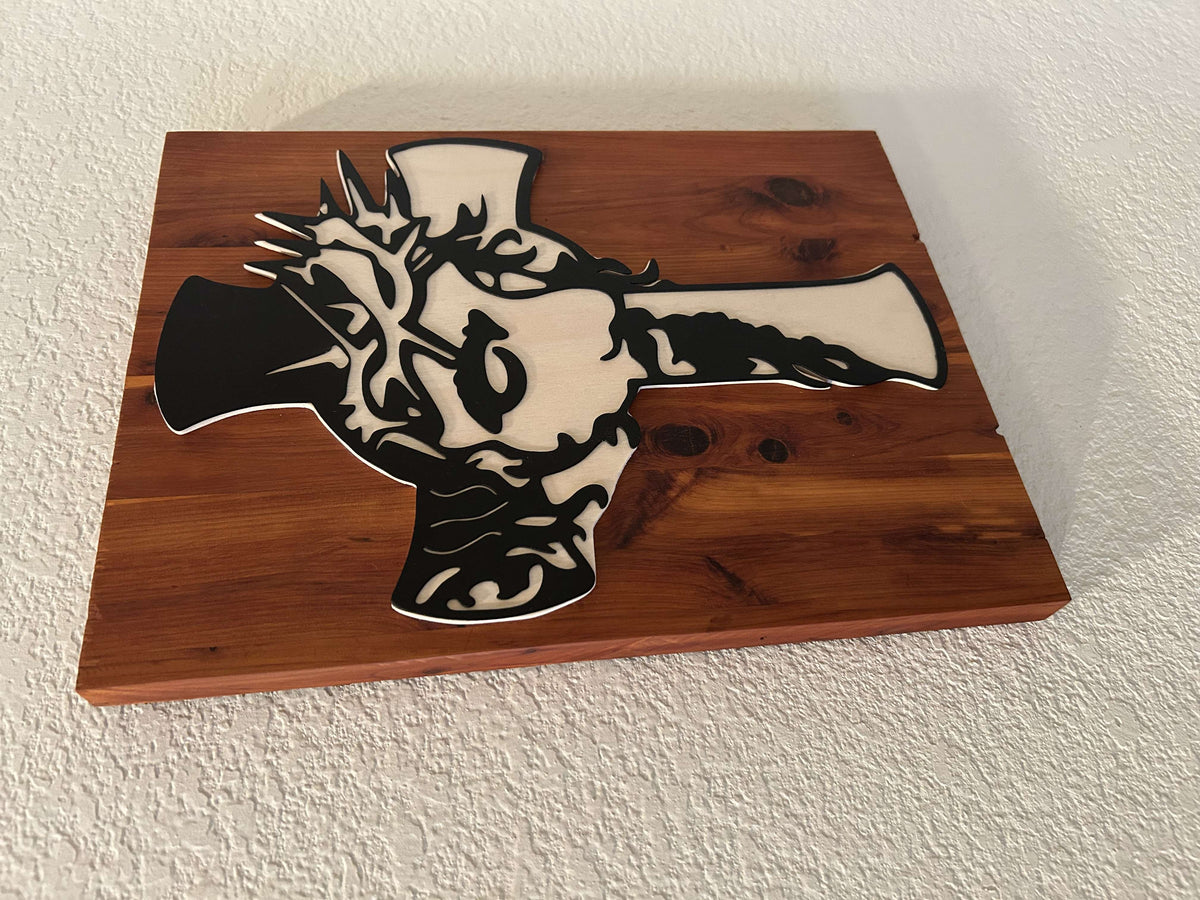 Christ Crucifix in Metal on Beech and Cedar