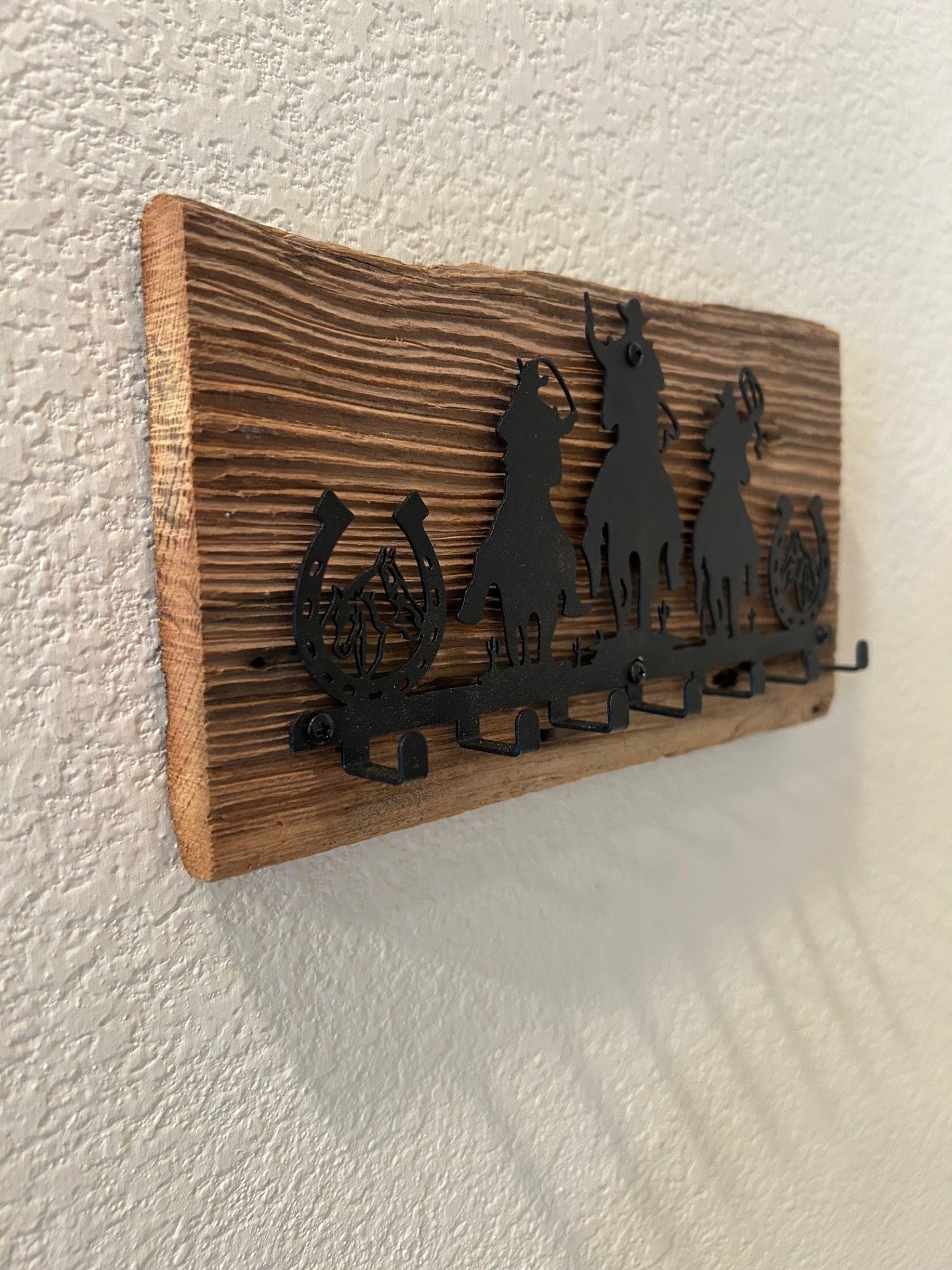 Metal Cowboy Key/Lanyard Holder on Barn Board