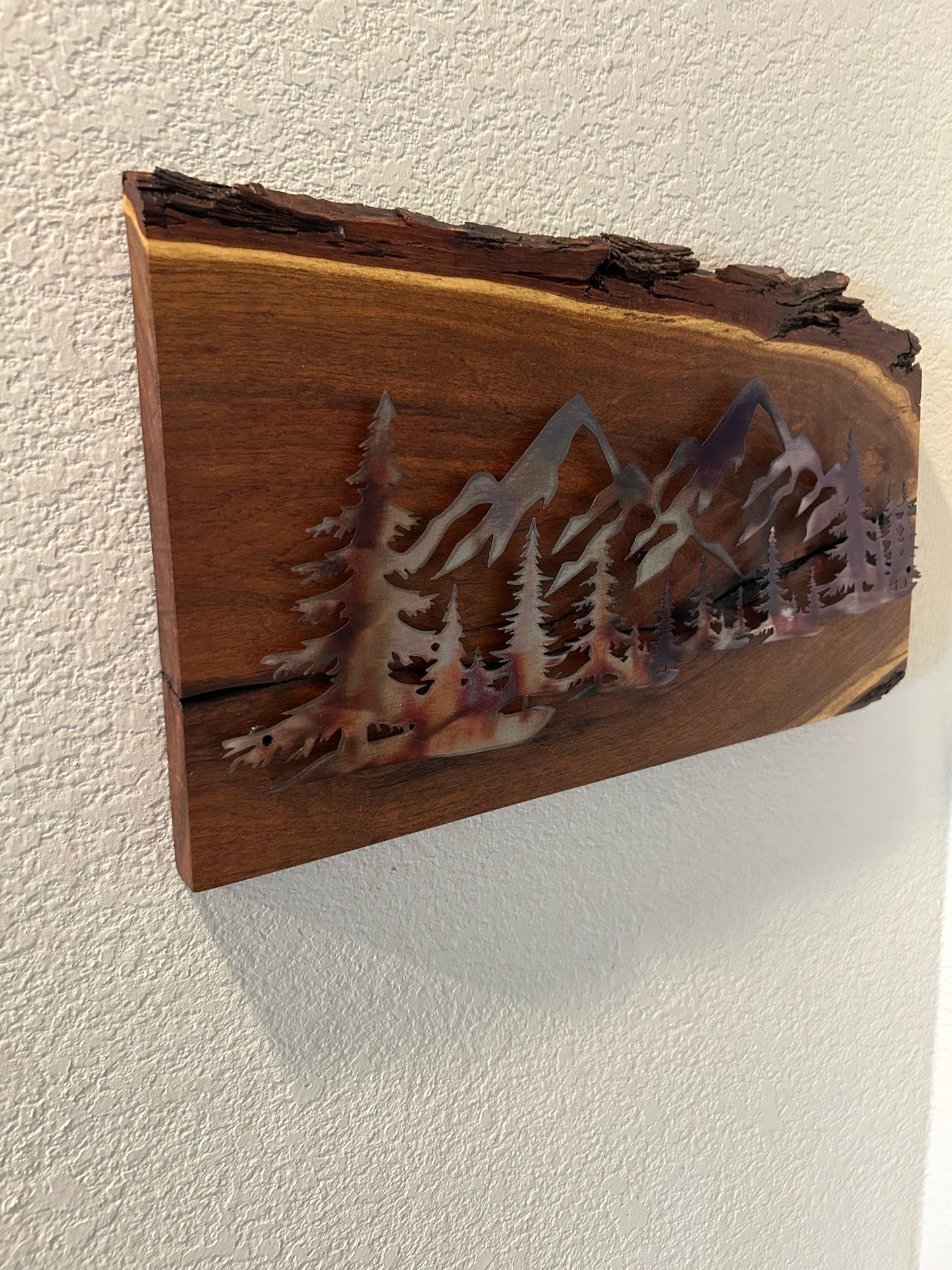 Mountain Scene in Metal on Mesquite