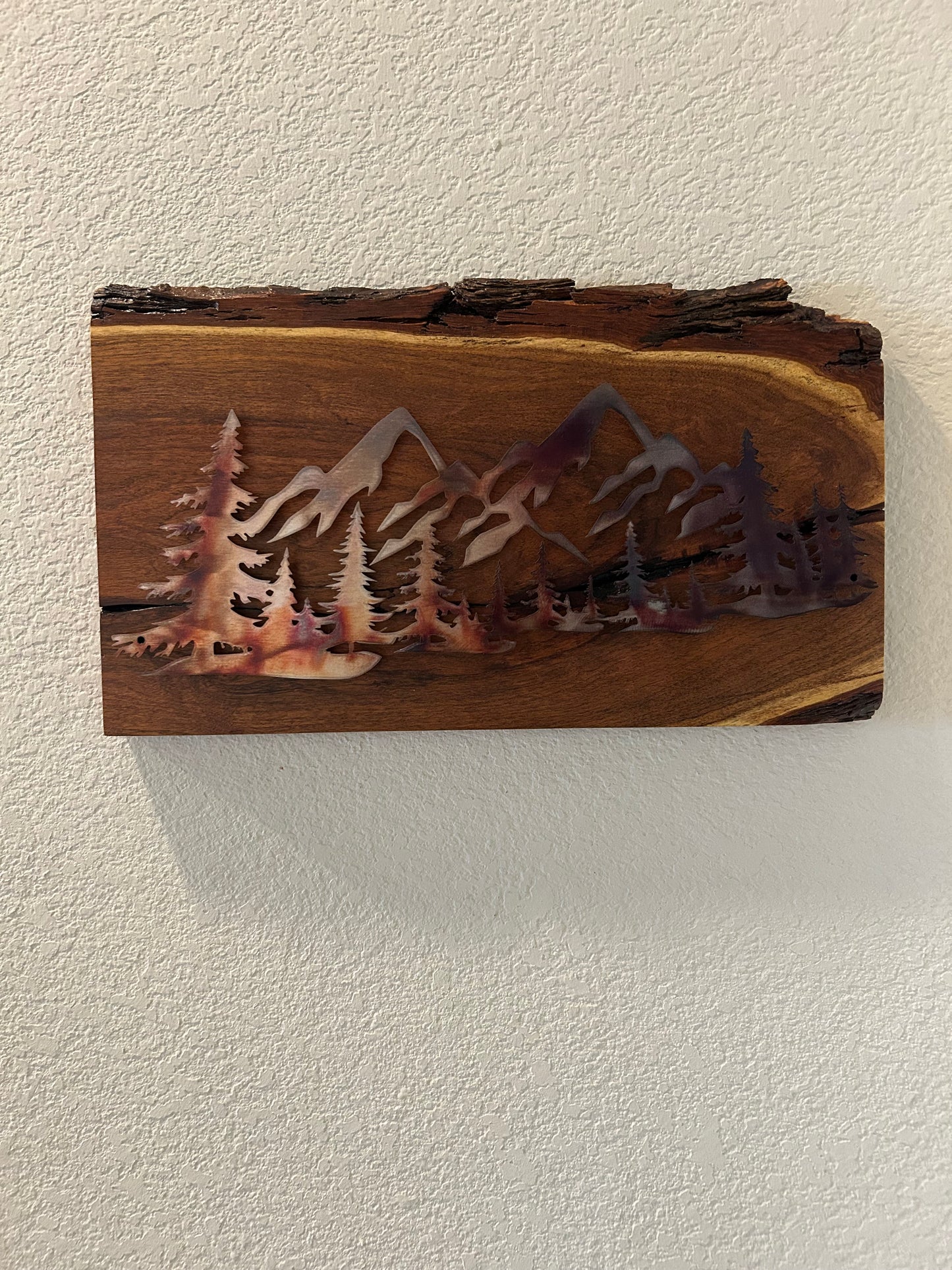 Mountain Scene in Metal on Mesquite