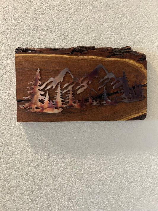 Mountain Scene in Metal on Mesquite