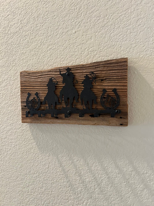 Metal Cowboy Key/Lanyard Holder on Barn Board