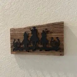 Metal Cowboy Key/Lanyard Holder on Barn Board