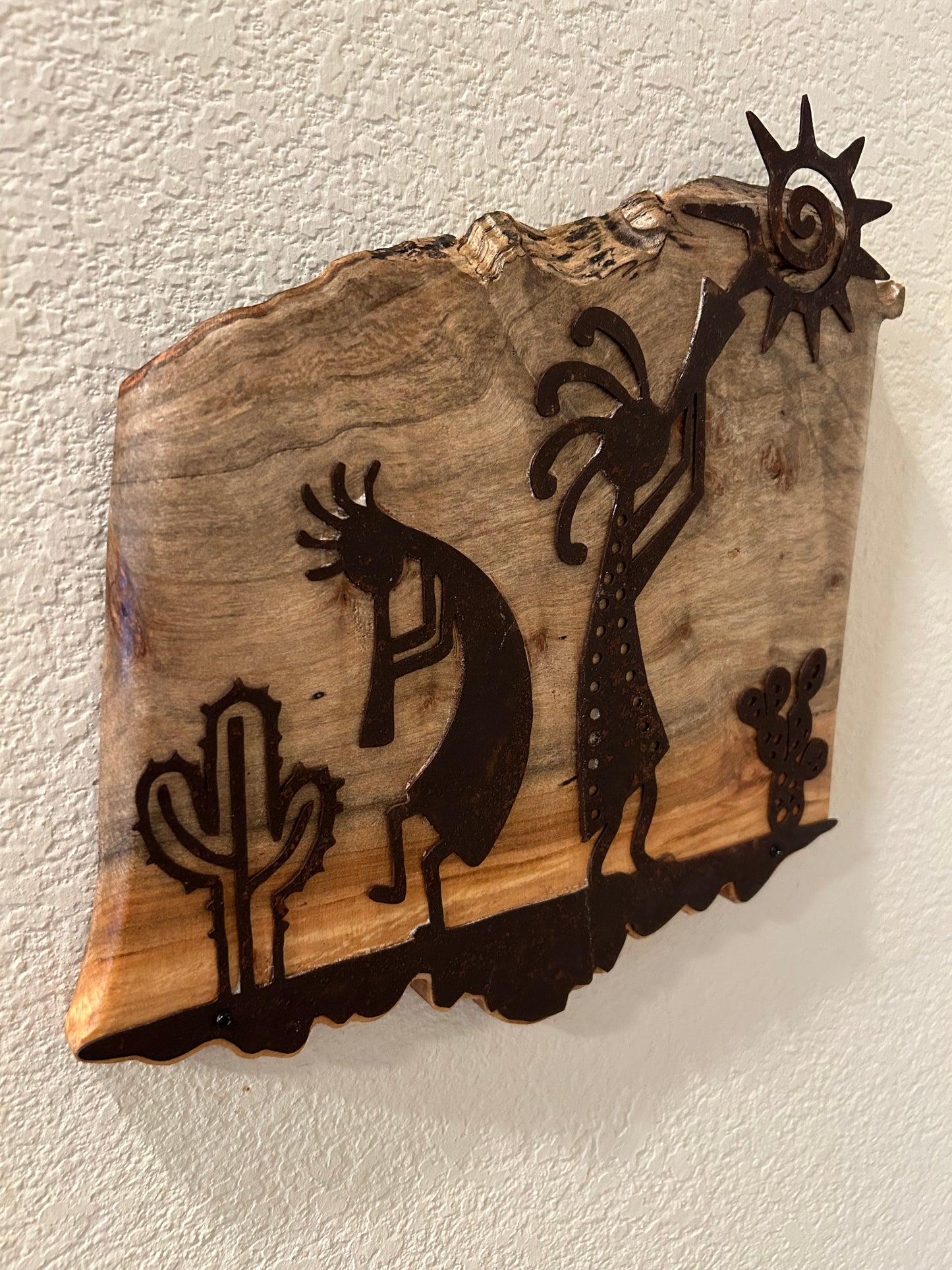Kokopeli Southwest Scene on Live Edge Cedar