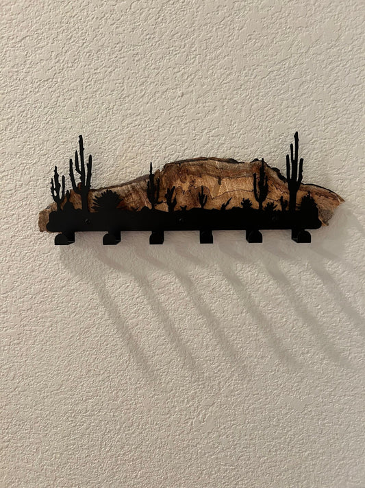 Southwest Key/Lanyard Holder - Cactus Scene on Spalted Maple