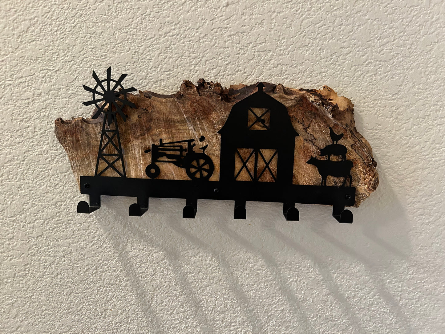 Farm Scene Key/Leash Holder on Spalted Maple