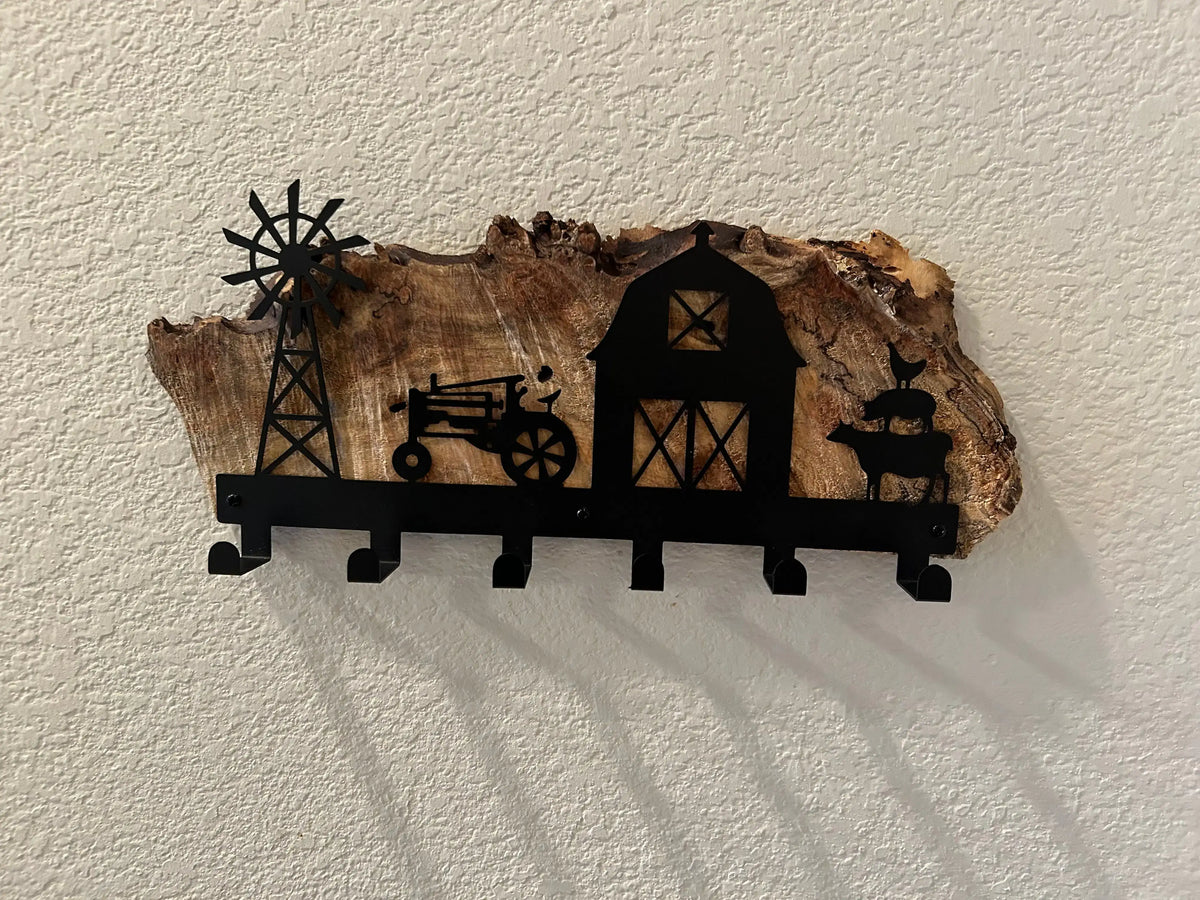 Farm Scene Key/Leash Holder on Spalted Maple