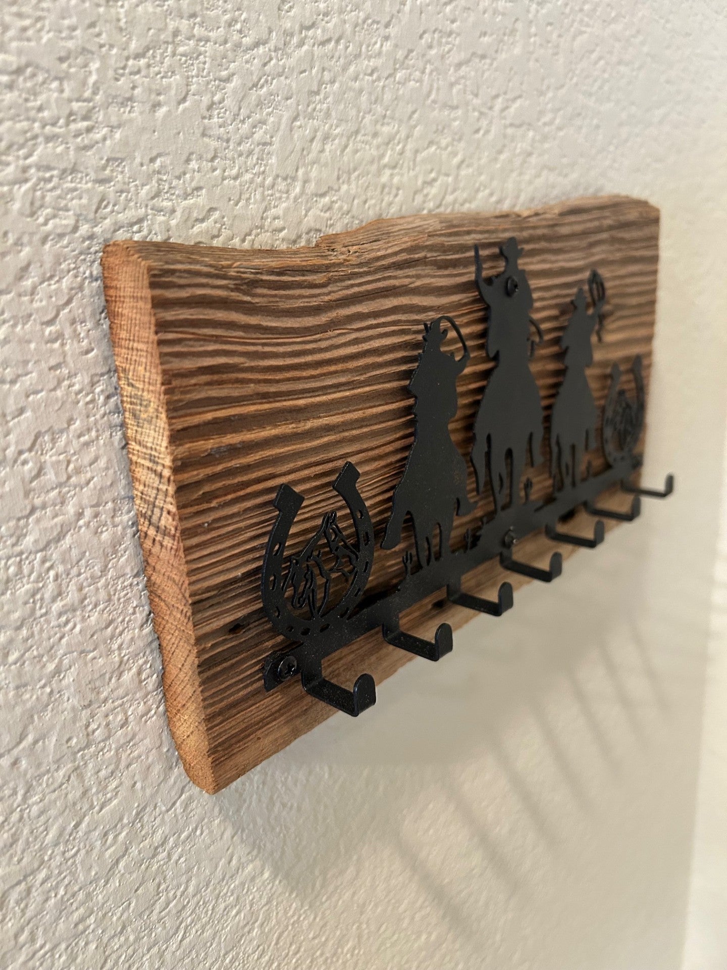 Metal Cowboy Key/Lanyard Holder on Barn Board