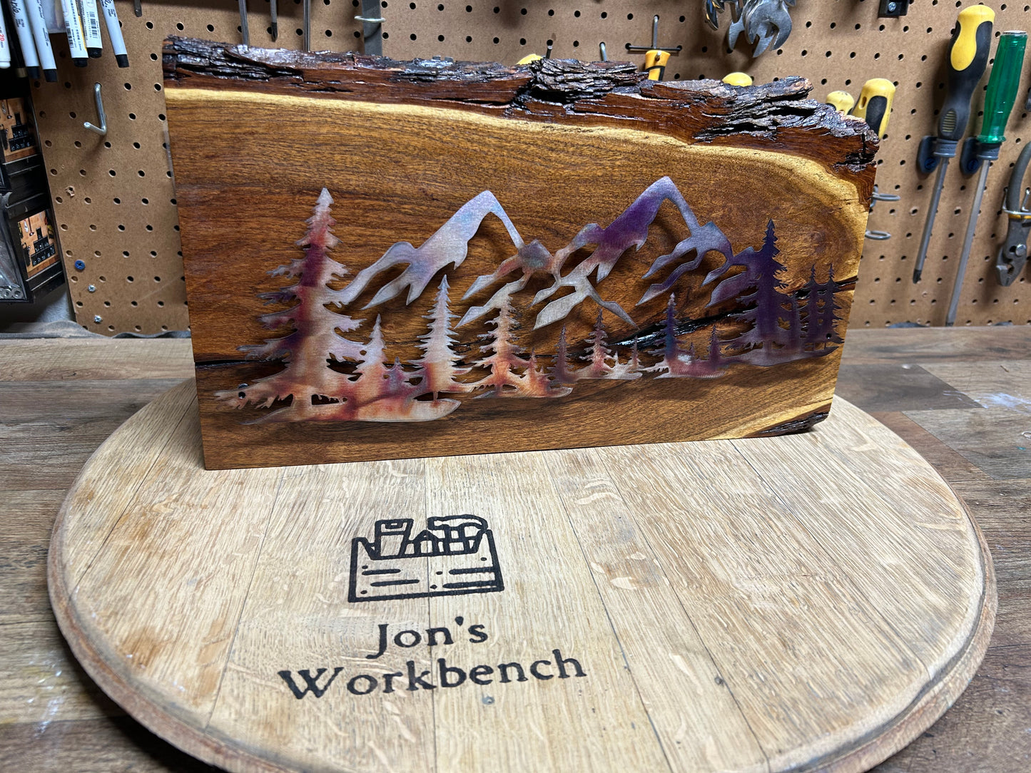 Mountain Scene in Metal on Mesquite