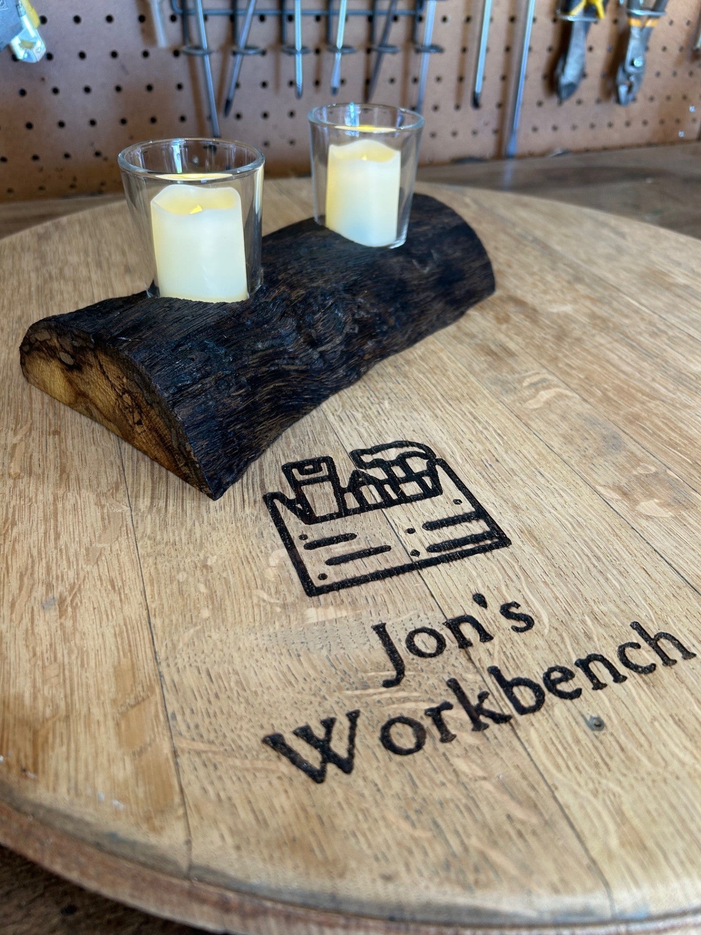 Dual Tea Light Holder in Charred Maple