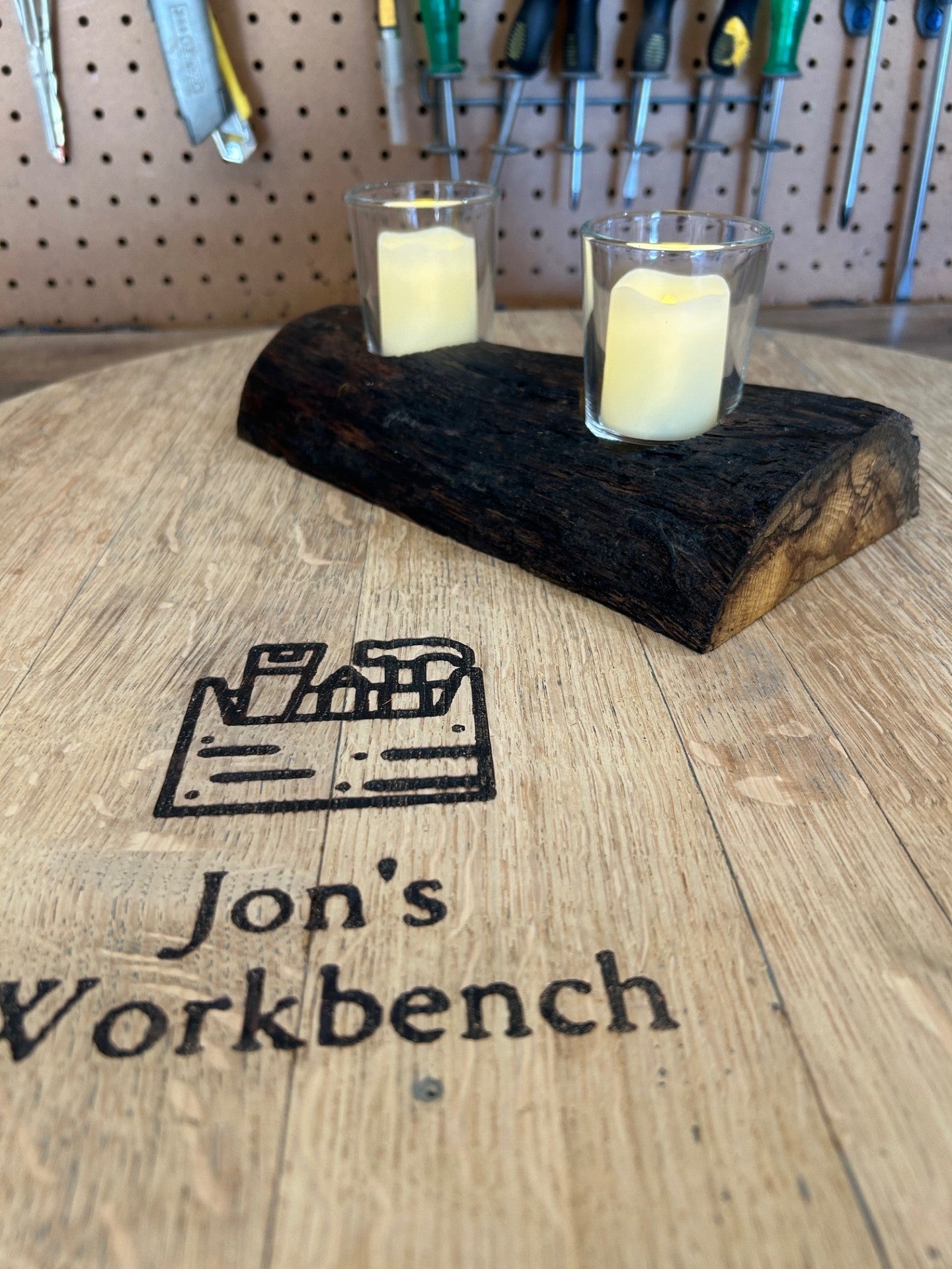 Dual Tea Light Holder in Charred Maple