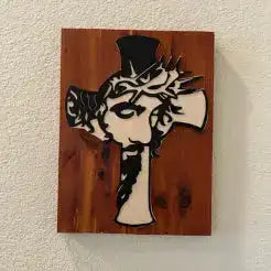 Christ Crucifix in Metal on Beech and Cedar