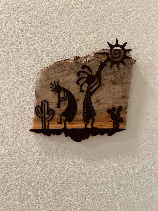 Kokopeli Southwest Scene on Live Edge Cedar