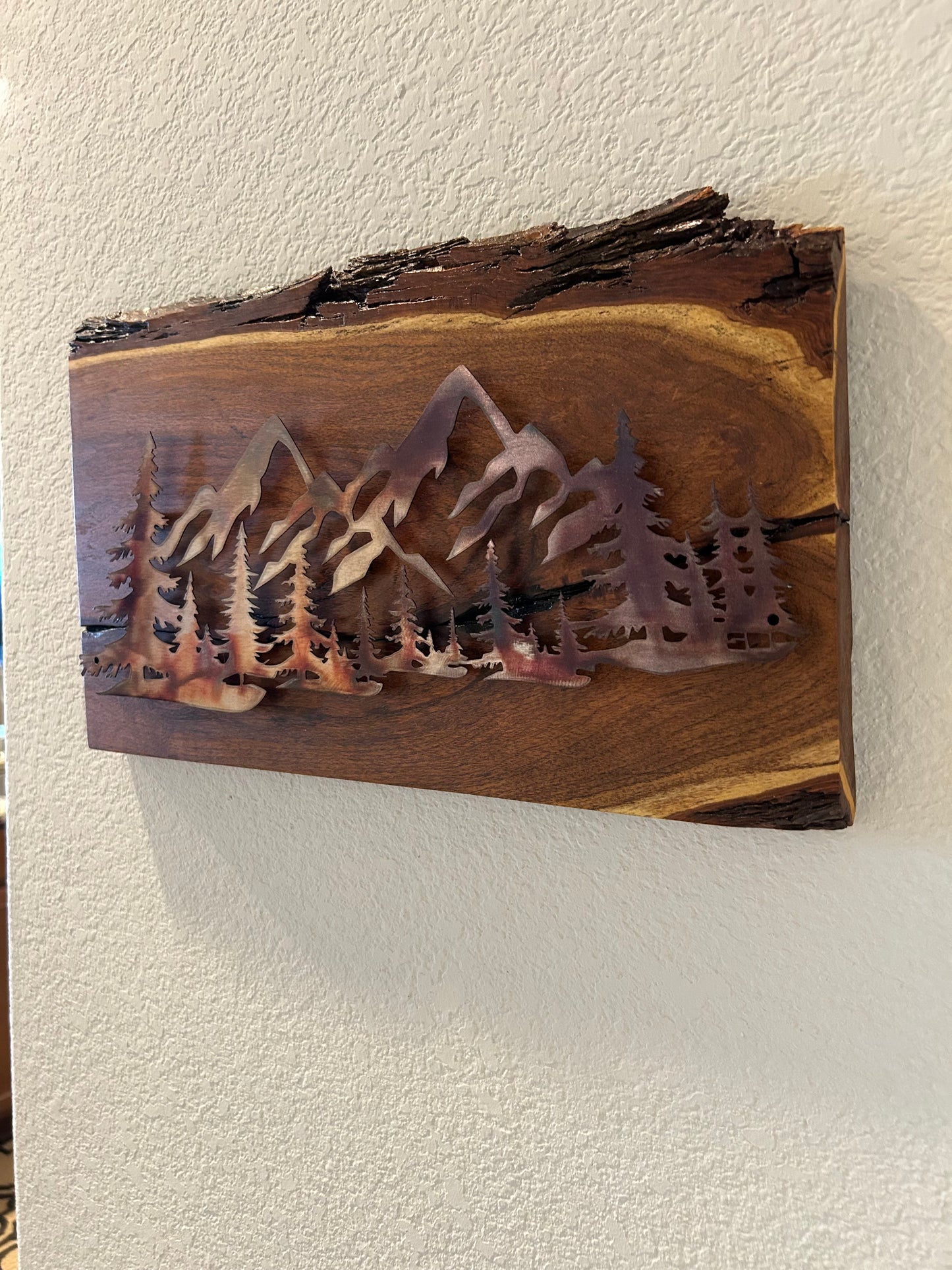 Mountain Scene in Metal on Mesquite