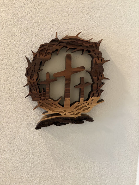Walnut Three Crosses in Thorn Crown