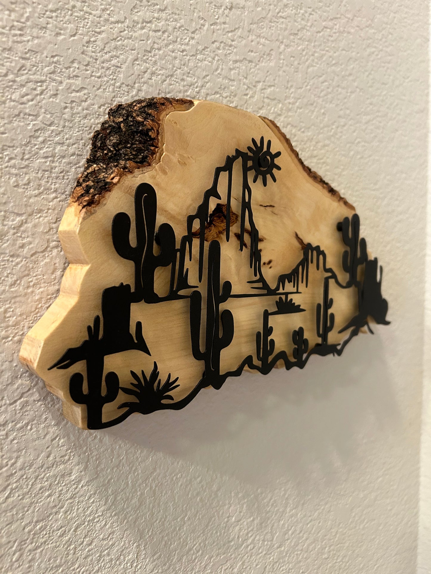 Southwest Cactus Scene on Spalted Maple