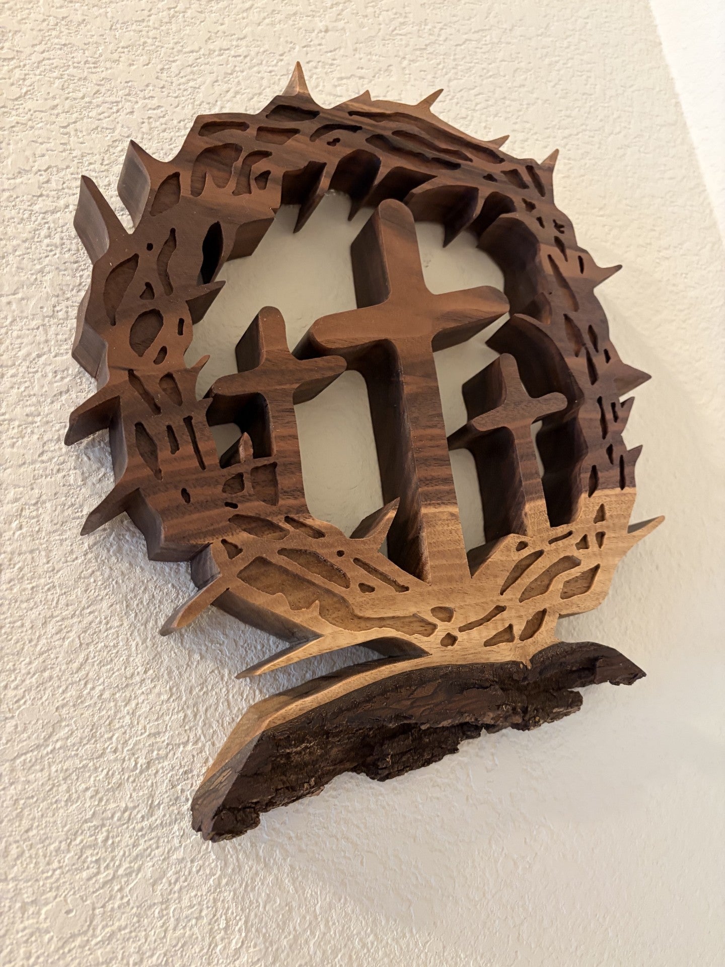 Walnut Three Crosses in Thorn Crown