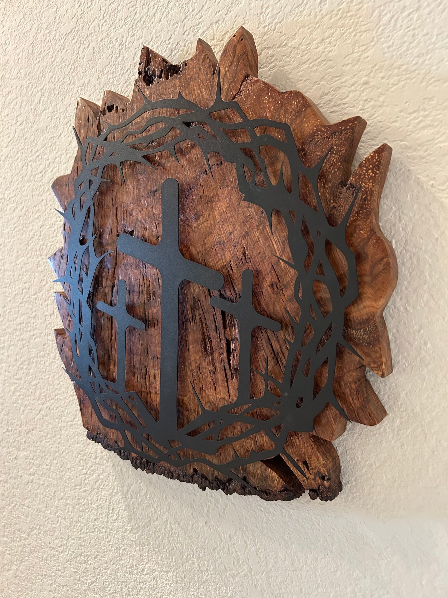 Three Crosses and Crown of Thorns on Spalted Maple