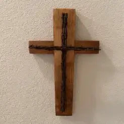 Oak Barrel Stave and Barbed Wire Cross