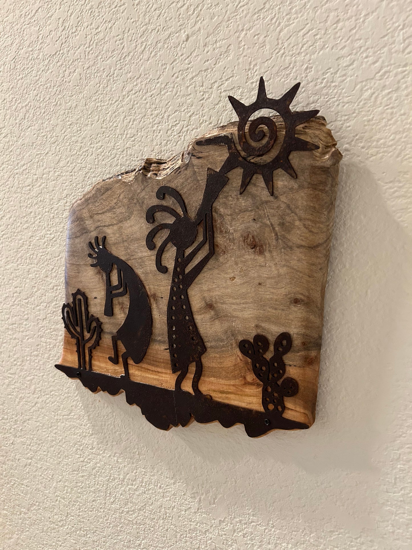Kokopeli Southwest Scene on Live Edge Cedar