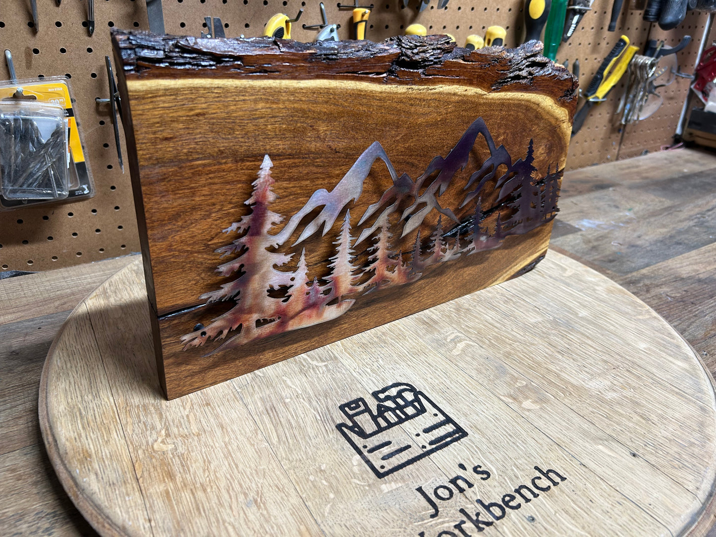 Mountain Scene in Metal on Mesquite