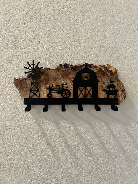 Farm Scene Key/Leash Holder on Spalted Maple