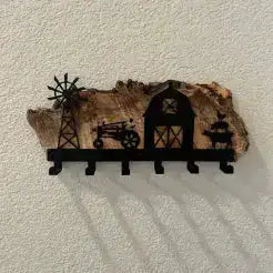 Farm Scene Key/Leash Holder on Spalted Maple