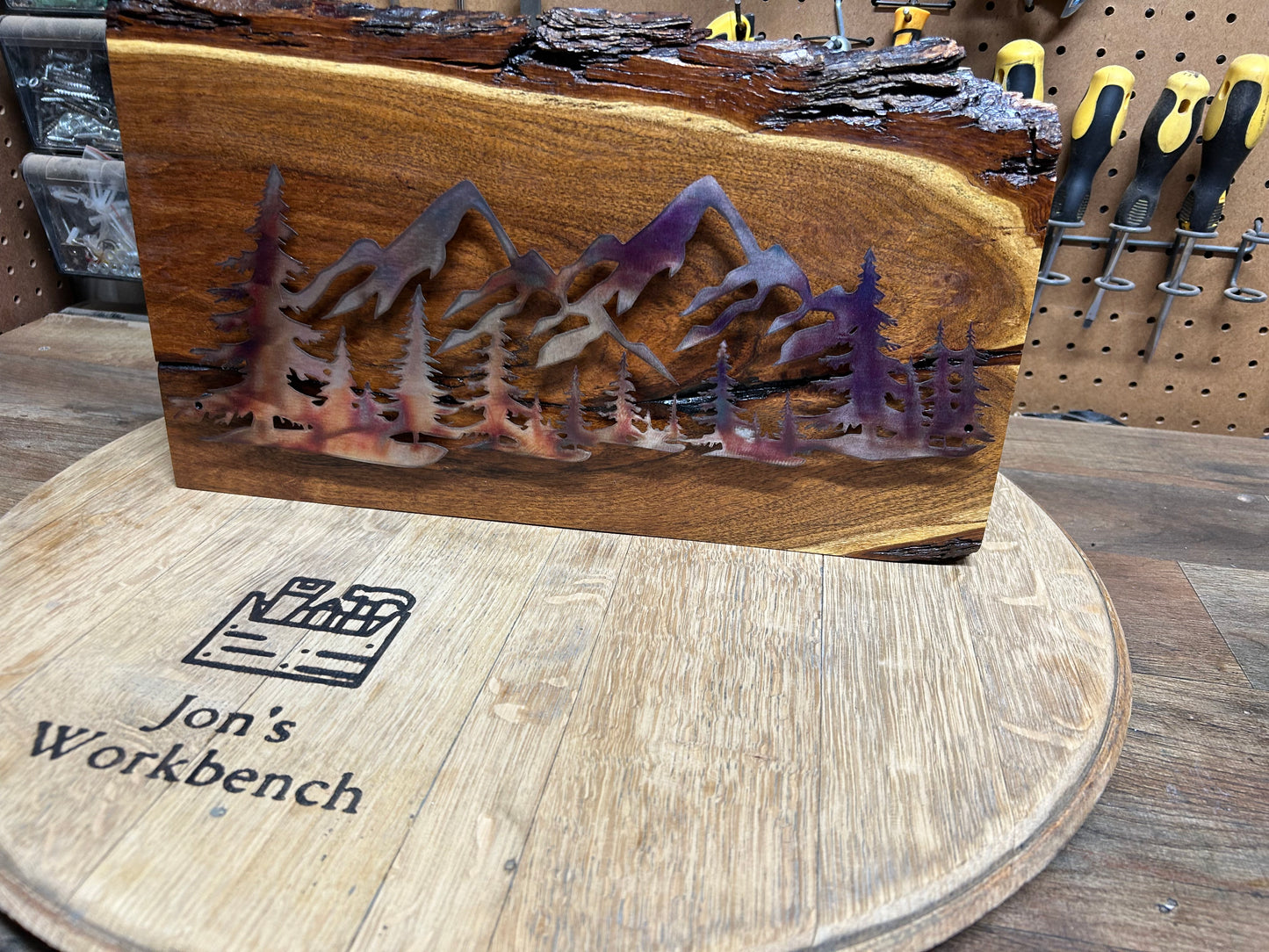 Mountain Scene in Metal on Mesquite