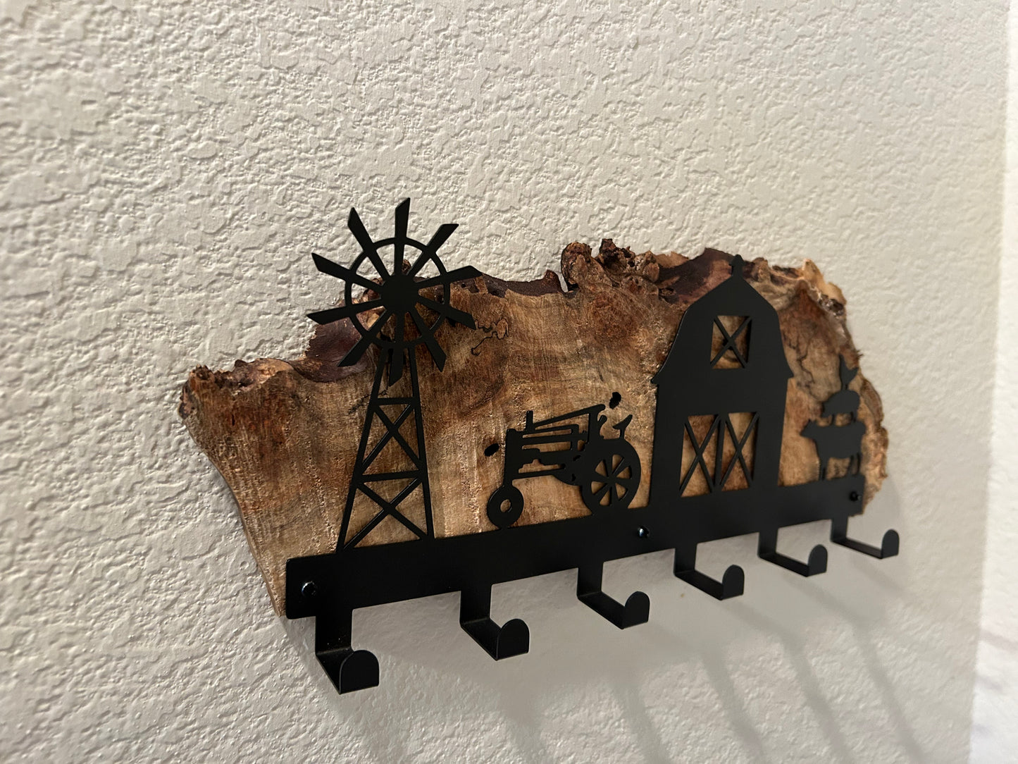 Farm Scene Key/Leash Holder on Spalted Maple