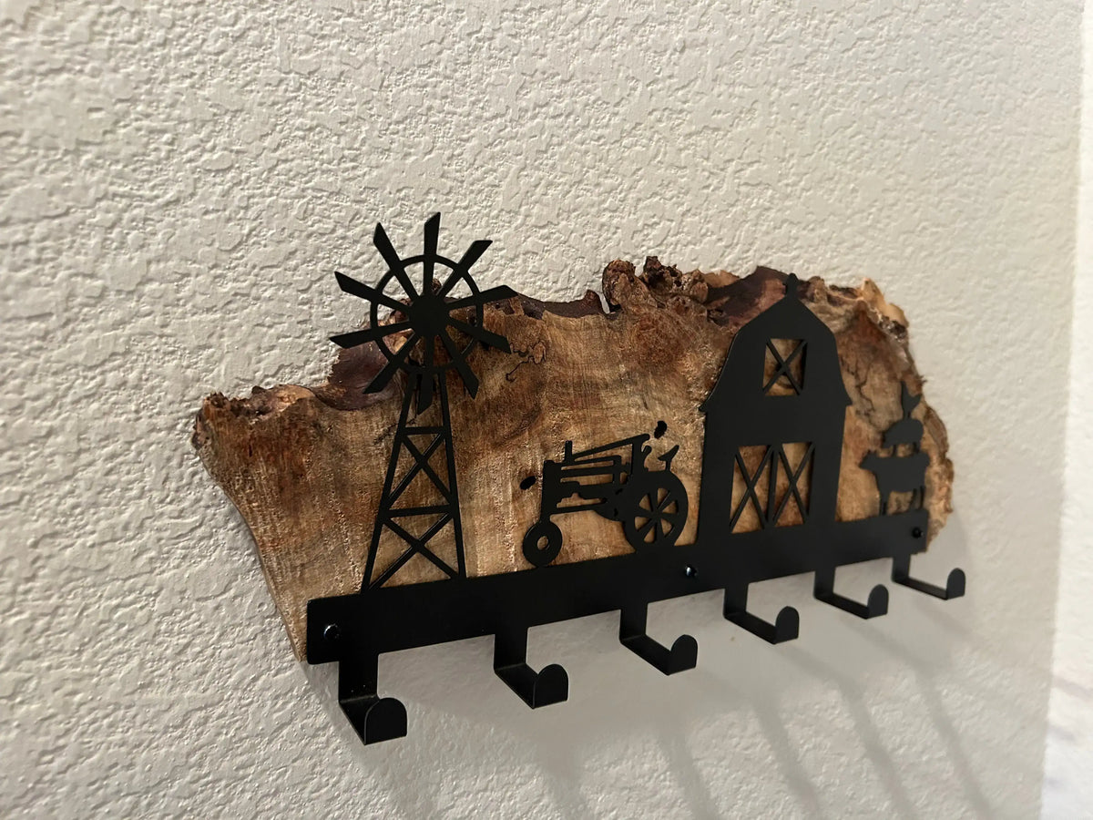 Farm Scene Key/Leash Holder on Spalted Maple
