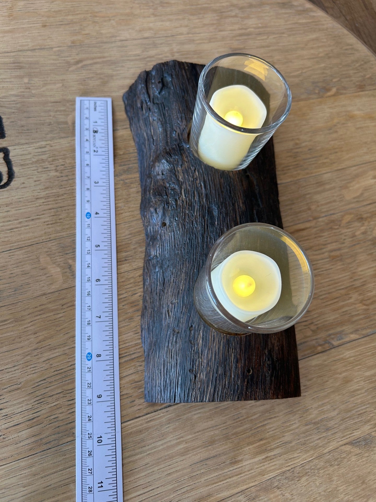Dual Tea Light Holder in Charred Maple