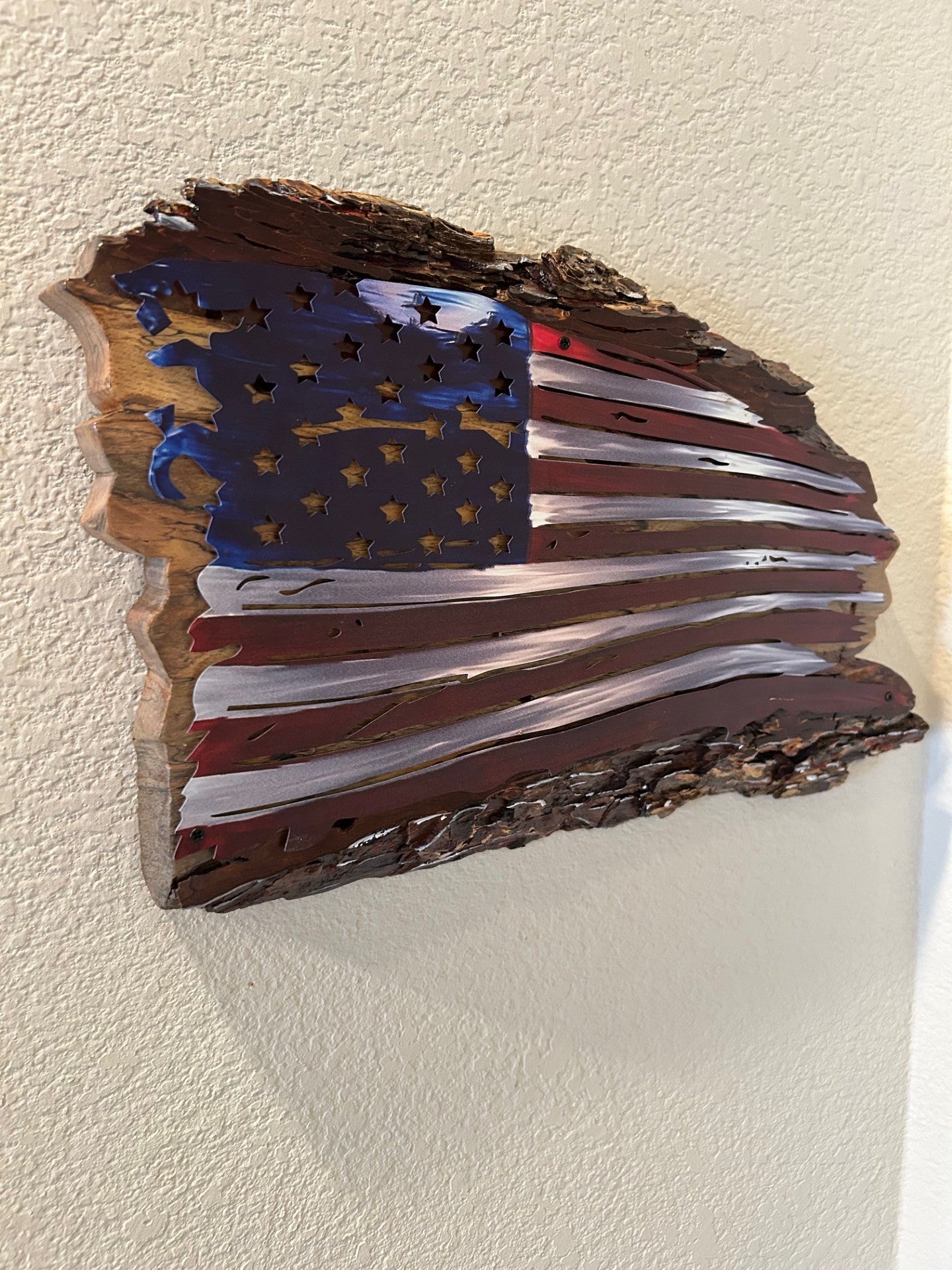 American Flag on Live Edge Mesquite