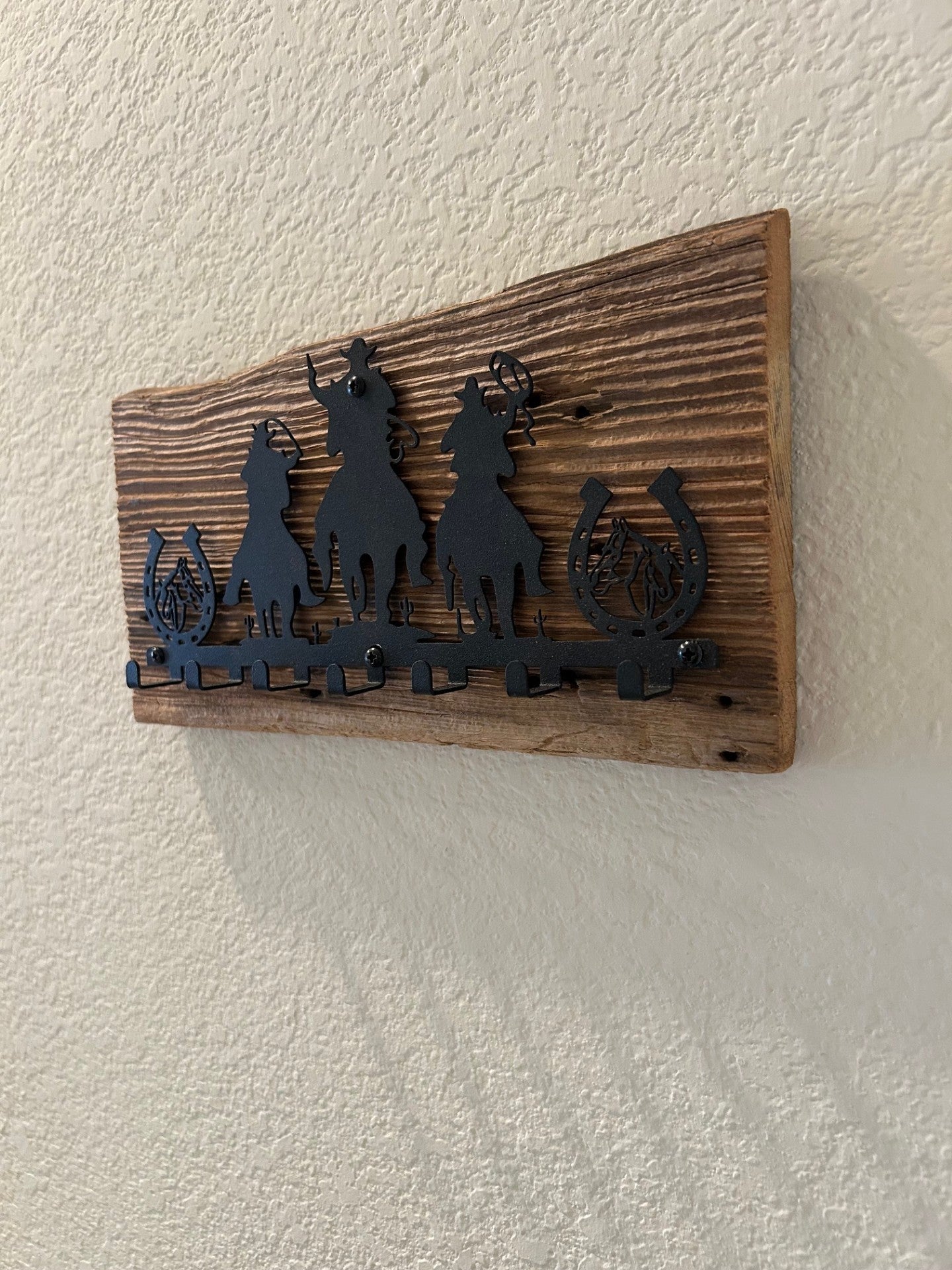 Metal Cowboy Key/Lanyard Holder on Barn Board