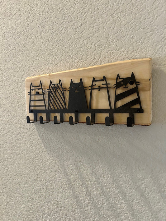 Five Cats Key/Leash Holder on Maple