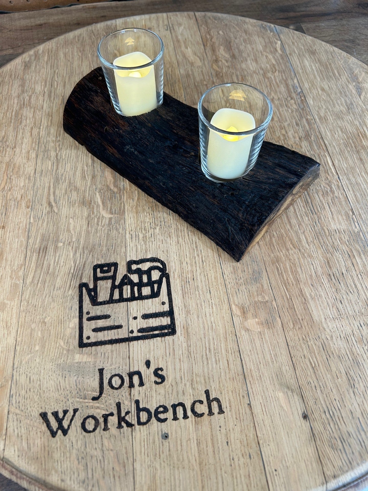 Dual Tea Light Holder in Charred Maple