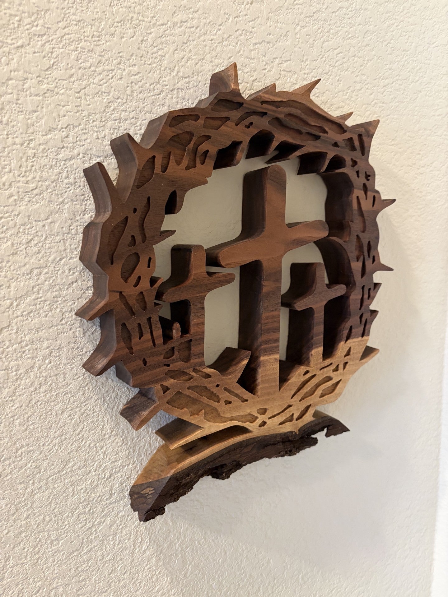 Walnut Three Crosses in Thorn Crown