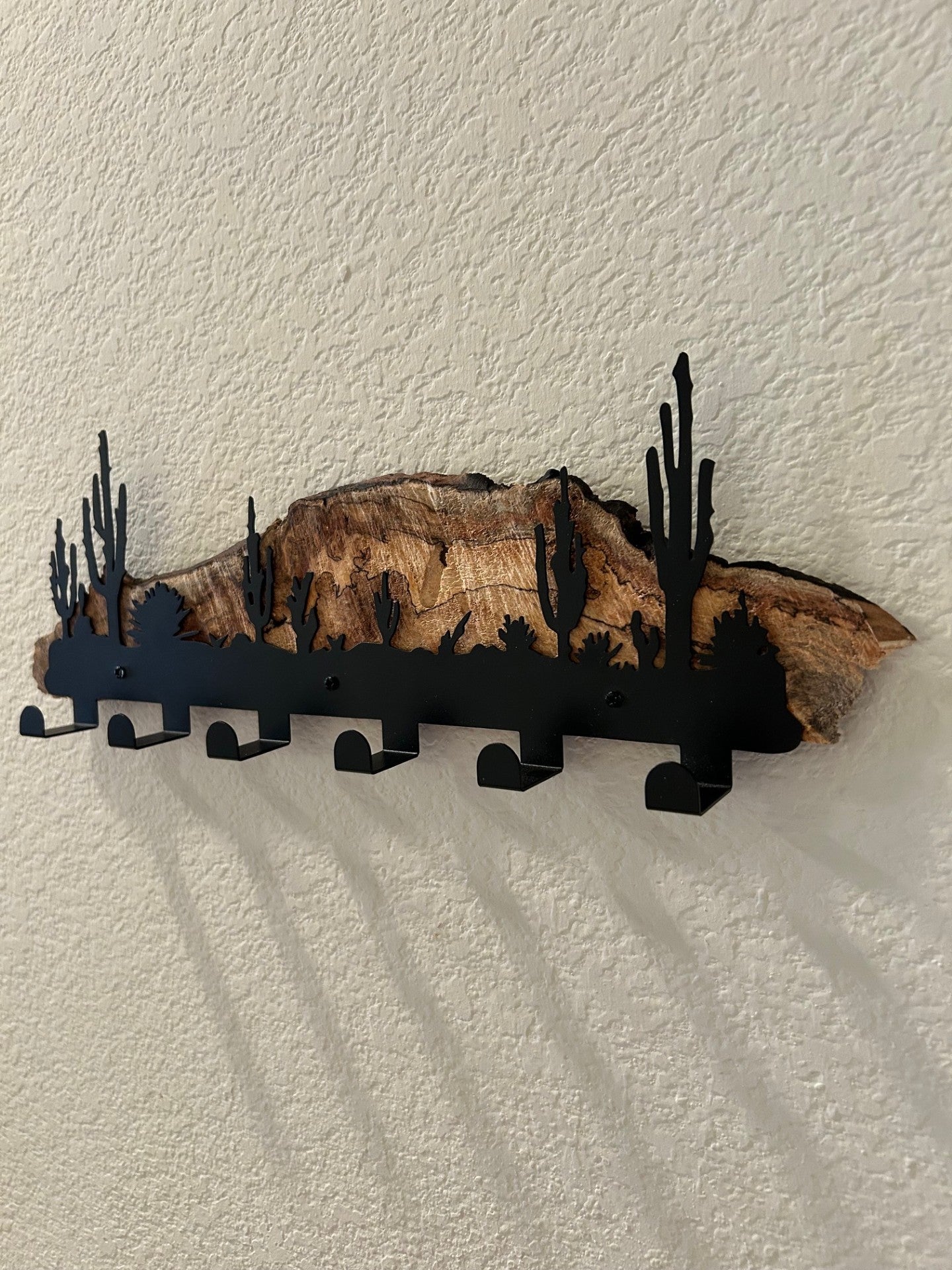 Southwest Key/Lanyard Holder - Cactus Scene on Spalted Maple