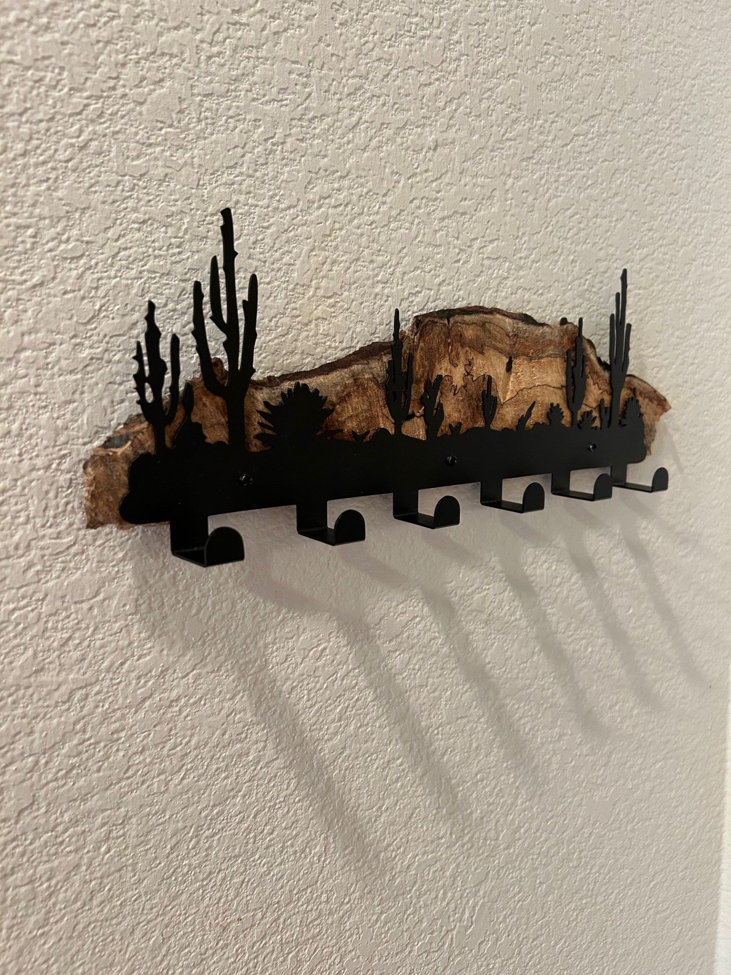 Southwest Key/Lanyard Holder - Cactus Scene on Spalted Maple