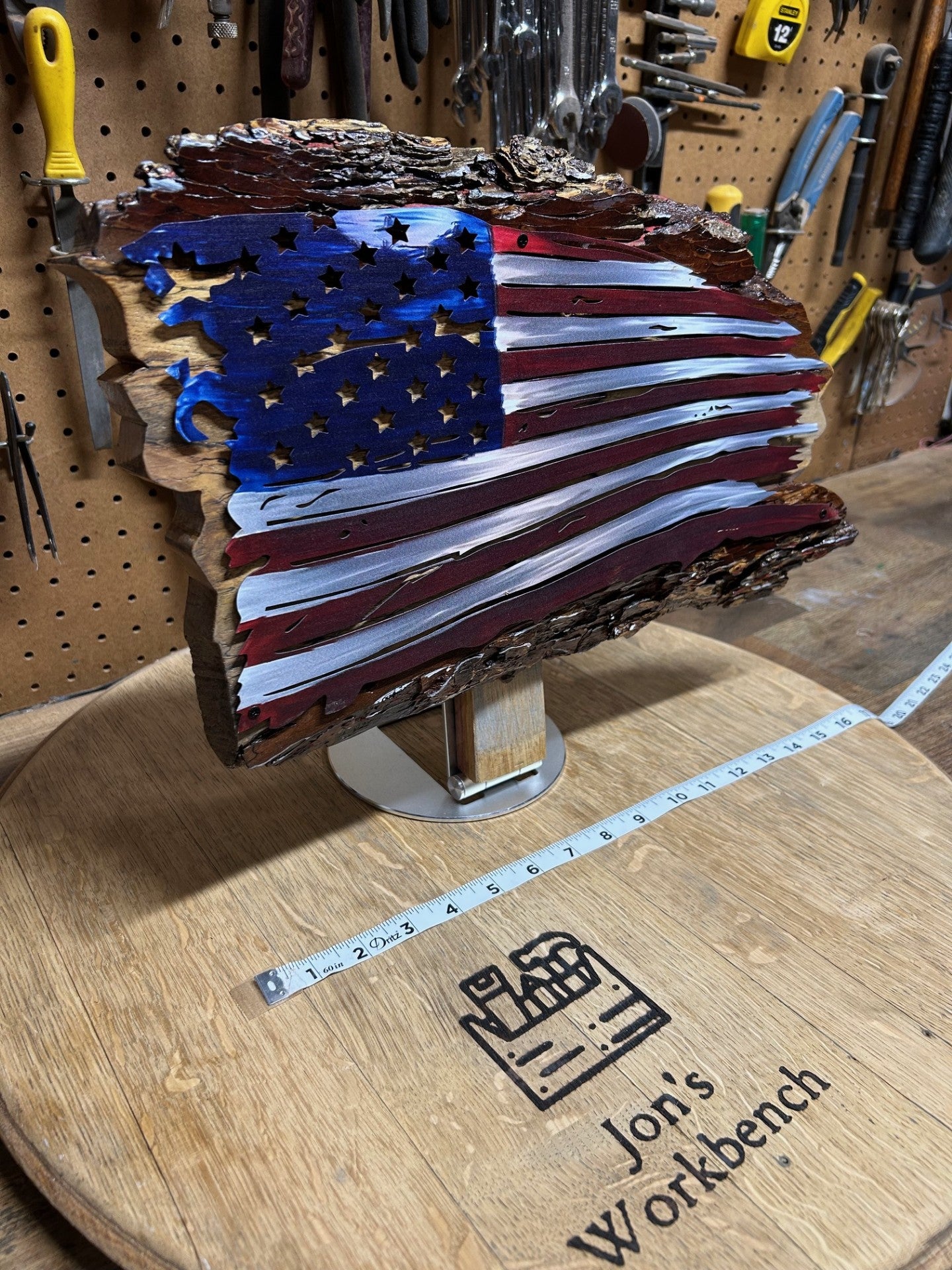 American Flag on Live Edge Mesquite